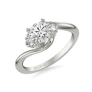 Classic Engagement Ring with Round Side Stones and Bypass Shank