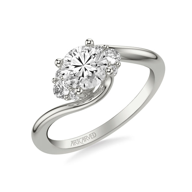 Classic Engagement Ring with Round Side Stones and Bypass Shank