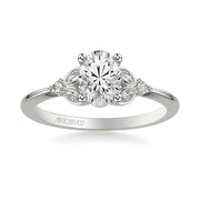Floral Engagement Ring with Bezel Set Marquise Diamond Petal Accents and Polished Shank