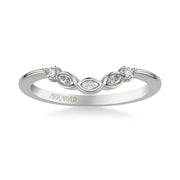 Floral Curved Wedding Band with Bezel Set Marquise Diamond Petal Accents