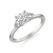 Classic Three-Stone Engagement Ring with Round Side Stone Diamonds