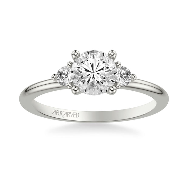 Classic Three-Stone Engagement Ring with Round Side Stone Diamonds