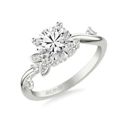 Floral Engagement Ring with Asymmetrical Marquise Diamond Petals and Round Floating Diamond Accent Shank