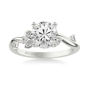 Floral Engagement Ring with Asymmetrical Marquise Diamond Petals and Round Floating Diamond Accent Shank