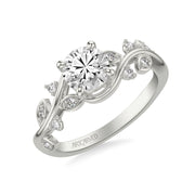 Floral Engagement Ring with Diamond Petal Accents and Floating Diamonds and Polished Shank