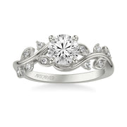 Floral Engagement Ring with Diamond Petal Accents and Floating Diamonds and Polished Shank