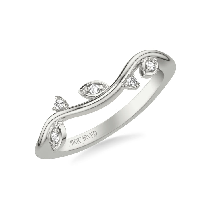 Floral Curved Wedding Band with Diamond Petal Accents and Floating Diamonds