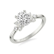 Floral Engagement Ring with Three Diamond Petals and Polished Shank