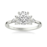 Floral Engagement Ring with Three Diamond Petals and Polished Shank