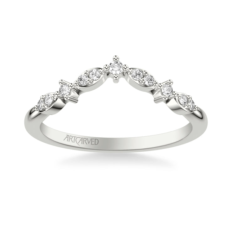 Floral Curved Wedding Band with Prong Set Round Diamonds