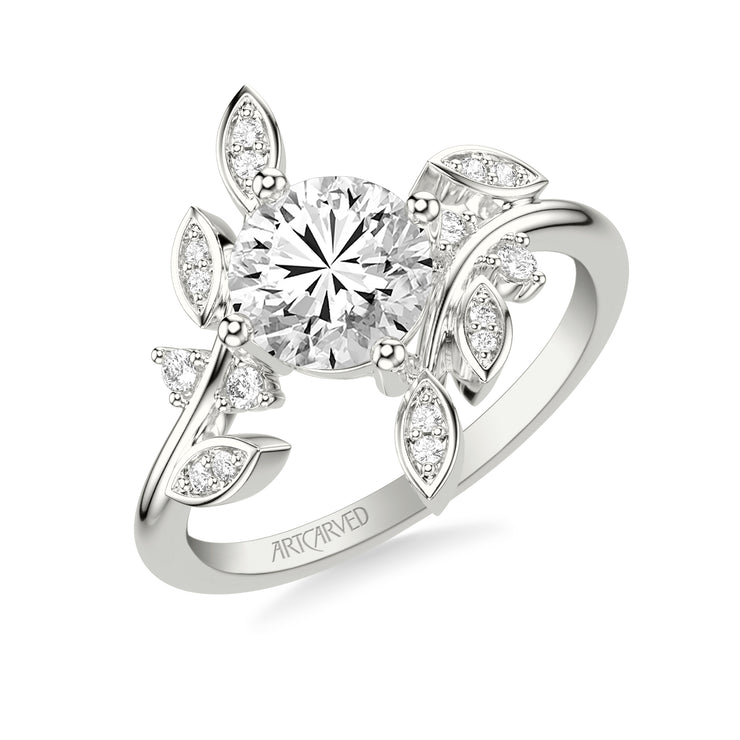 Floral Engagement Ring with Bypass Diamond Petals and Floating Diamond Accents