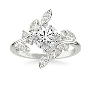 Floral Engagement Ring with Bypass Diamond Petals and Floating Diamond Accents