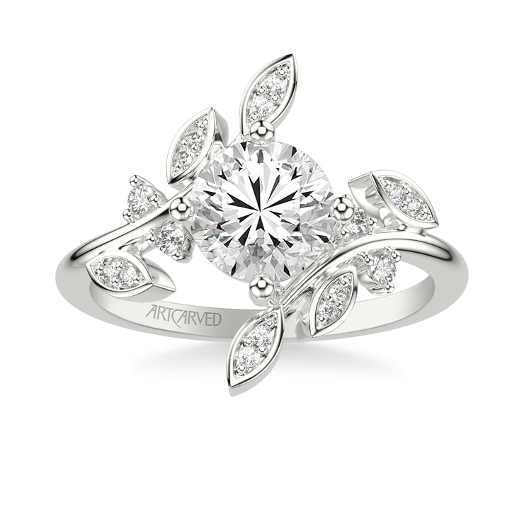 Floral Engagement Ring with Bypass Diamond Petals and Floating Diamond Accents