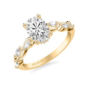Floral Engagement Ring with Hidden Diamond Halo and Twisted Vine Bezel Set Marquise Diamonds