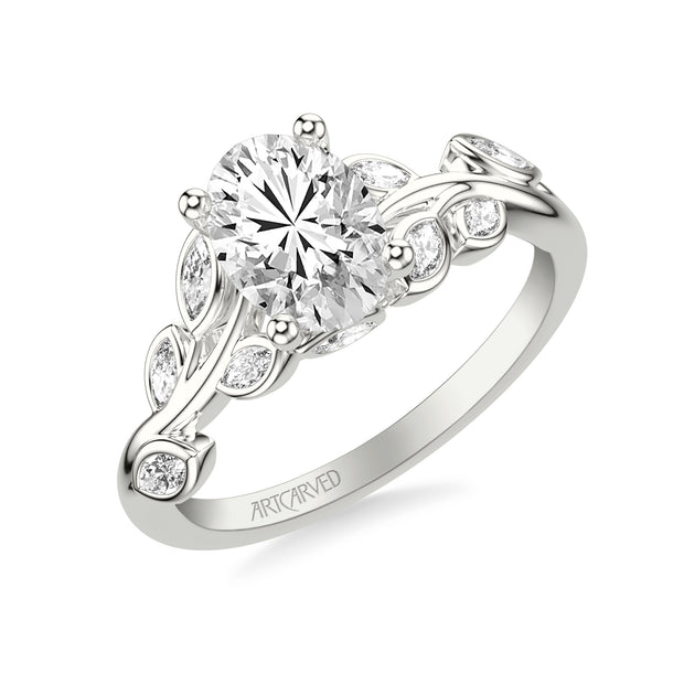 Floral Engagement Ring with Bezel Set Marquise Diamond Petals and Hidden Diamond Accents