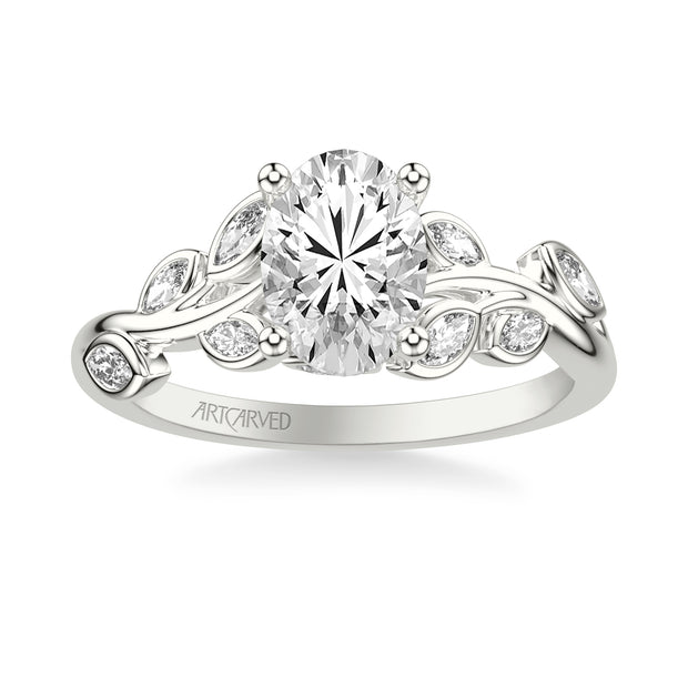 Floral Engagement Ring with Bezel Set Marquise Diamond Petals and Hidden Diamond Accents