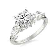 Floral Engagement Ring with Prong Set Marquise Diamonds and Hidden Diamond Accent