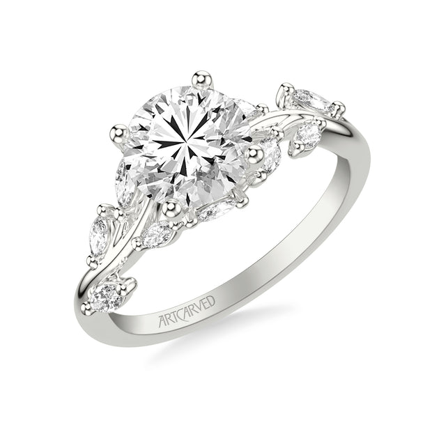Floral Engagement Ring with Prong Set Marquise Diamonds and Hidden Diamond Accent