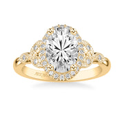 Floral Engagement Ring with Oval Diamond Halo and Milgrain Marquise Shape Diamond Petals