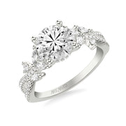Floral Twist Engagement Ring with Hidden Diamond Halo and Prong Set Marquise and Round Diamond Accents