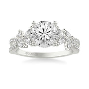 Floral Twist Engagement Ring with Hidden Diamond Halo and Prong Set Marquise and Round Diamond Accents