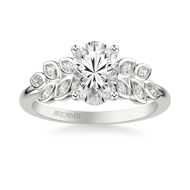 Floral Engagement Ring with Cluster Bezel Set Marquise Diamond Petals and Polished Shank