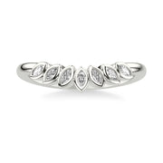 Floral Curved Wedding Band with Bezel Set Marquise Diamonds