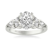 Floral Engagement Ring with Bezel Set Marquise Diamond Petals and Pear Diamond Accents with Double Row Polished Shank