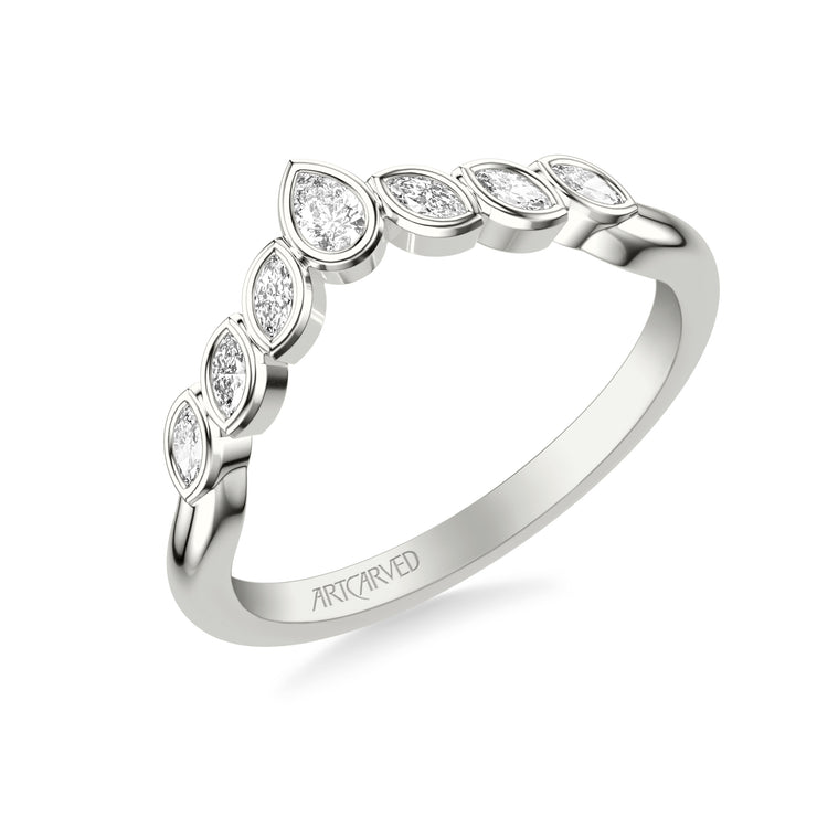 Floral Curved Wedding Band with Bezel Set Marquise and Pear Diamonds