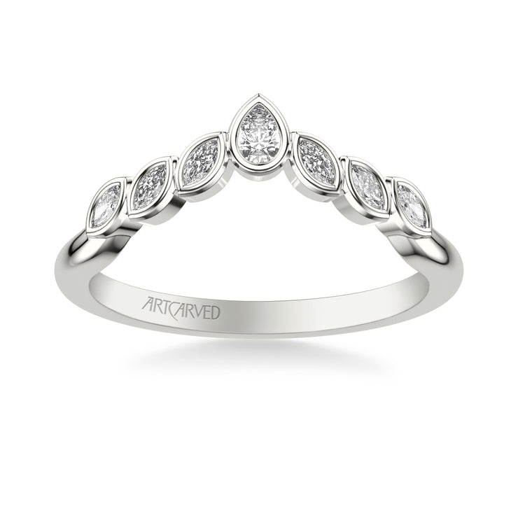 Floral Curved Wedding Band with Bezel Set Marquise and Pear Diamonds