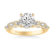 Classic Engagement Ring with Triple Row Prong Set Round and Marquise Diamond Shank