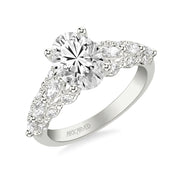 Classic Engagement Ring with Cathedral Shank and Graduated Triple Row Prong Set Round and Marquise Diamond Shank