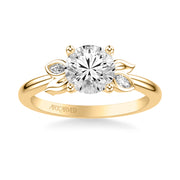 Floral Engagement Ring with Overlapping Bezel Set Marquise Diamond and Polished Petals with Polished Shank