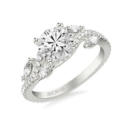 Floral Engagement Ring with Floating Prong Set Marquise Diamond Petals and Organic Diamond Shank