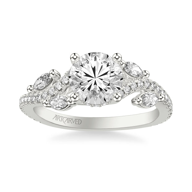 Floral Engagement Ring with Floating Prong Set Marquise Diamond Petals and Organic Diamond Shank