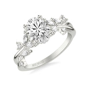 Floral Engagement Ring with Prong Set Marquise and Round Diamond Accents and Twisted Polished Shank