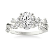 Floral Engagement Ring with Prong Set Marquise and Round Diamond Accents and Twisted Polished Shank
