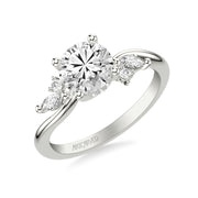 Floral Engagement Ring with Prong Set Marquise and Round Diamond Accents and Bypass Polished Shank