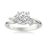 Floral Engagement Ring with Prong Set Marquise and Round Diamond Accents and Bypass Polished Shank