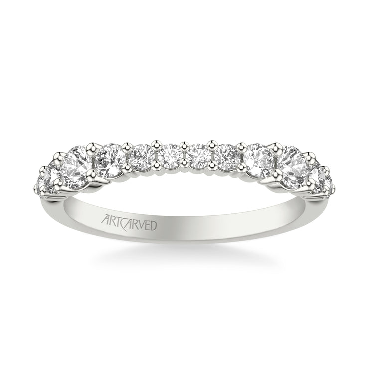 Classic Wedding Band with Graduated Round Prong Set Diamonds