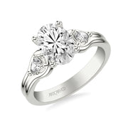 Classic Three-Stone Engagement Ring with Pear Side Stones and Double Row Polished Shank