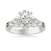 Classic Three-Stone Engagement Ring with Pear Side Stones and Double Row Polished Shank