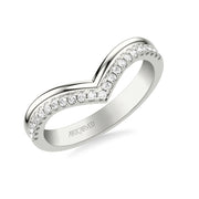 Classic Wedding Band with Double Row V Shape Diamond and Polished Band