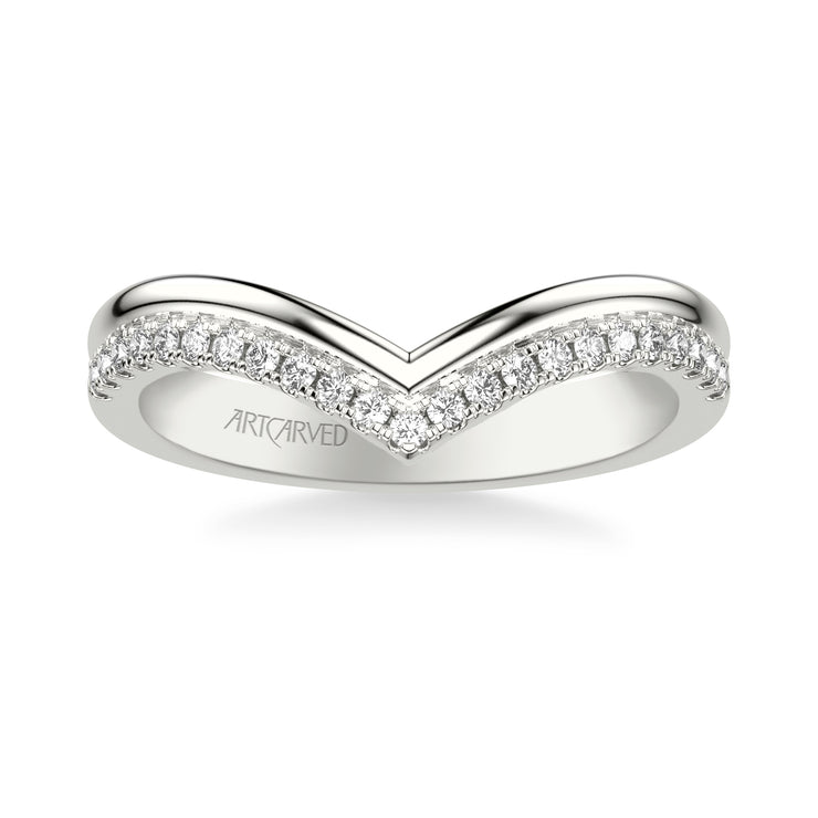 Classic Wedding Band with Double Row V Shape Diamond and Polished Band