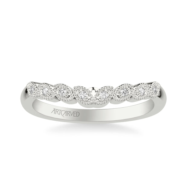 Floral Curved Wedding Band with Milgrain Diamond Petal Motif