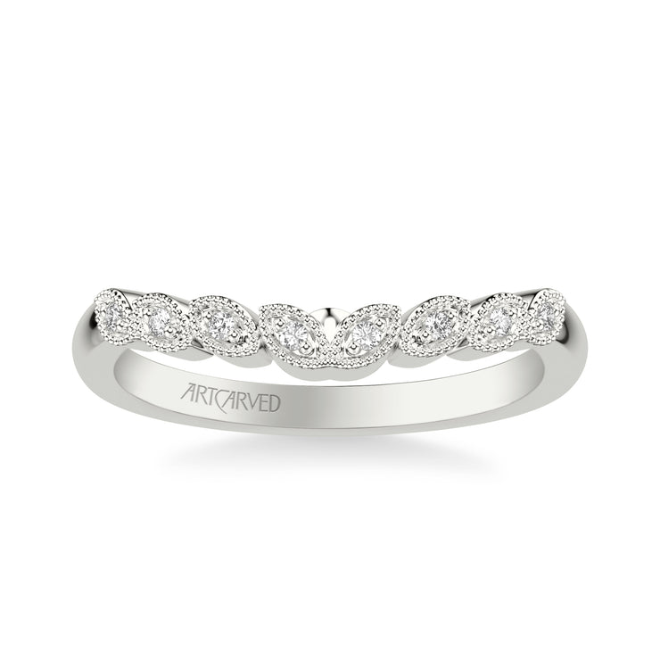 Floral Curved Wedding Band with Milgrain Diamond Petal Motif