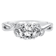 Floral Engagement Ring with Hidden Diamond Petal Accents and Polished Bypass Shank