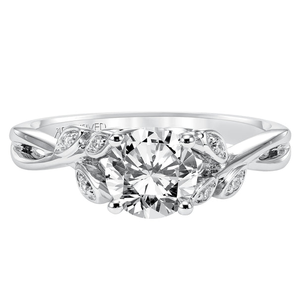 Floral Engagement Ring with Hidden Diamond Petal Accents and Polished Bypass Shank