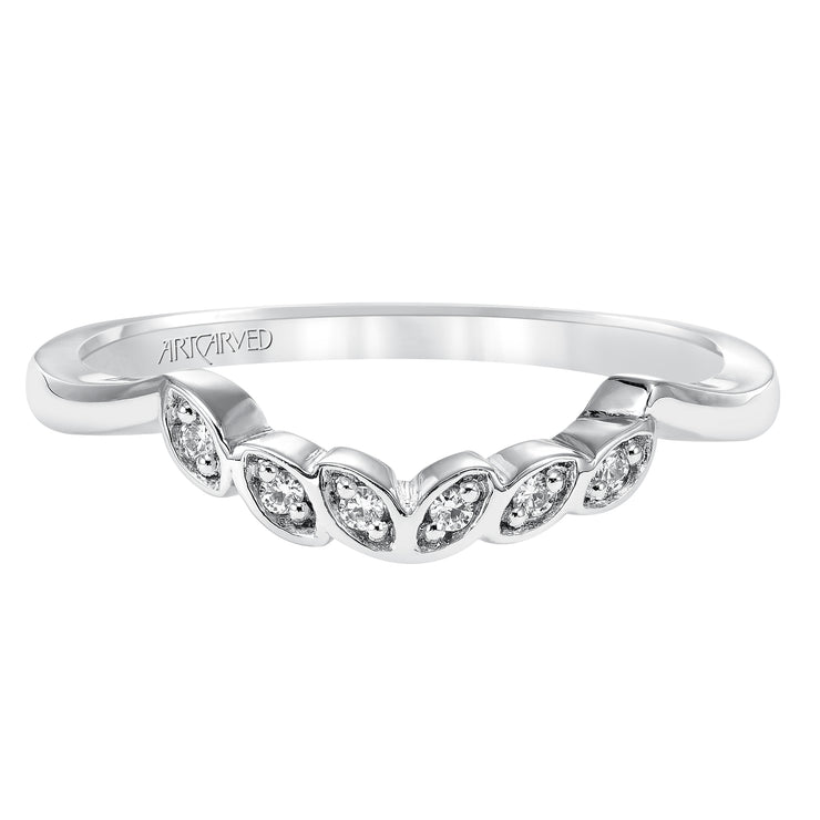 Floral Curved Wedding Band with Diamond Petal Accents
