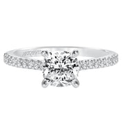 Willa, Classic prong set diamond engagement ring with diamond detailed crown and bridge with diamond accented shank